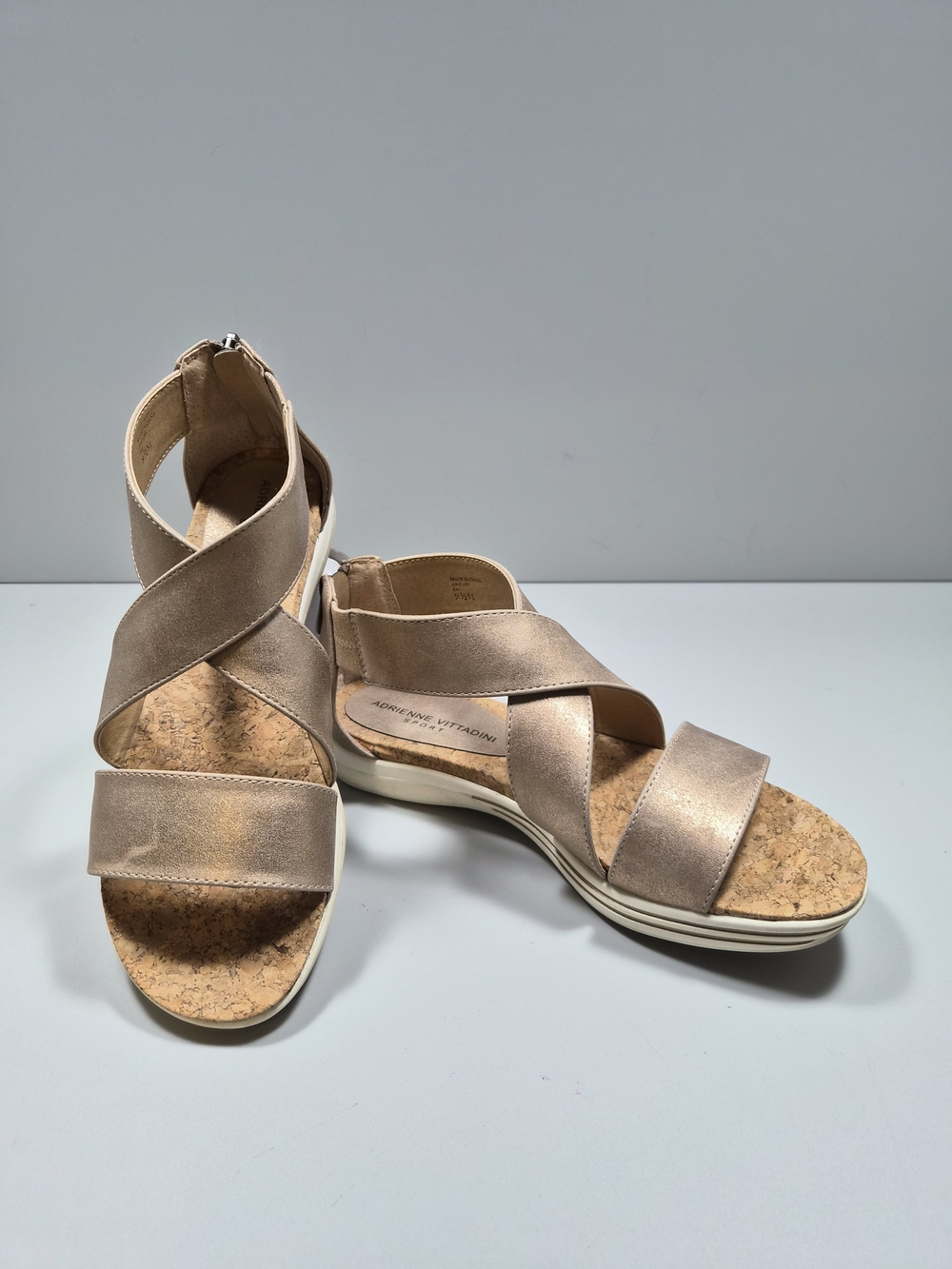 Women's Adrienne Vittadini Metallic Taupe Zip Back Slip-on Sandals